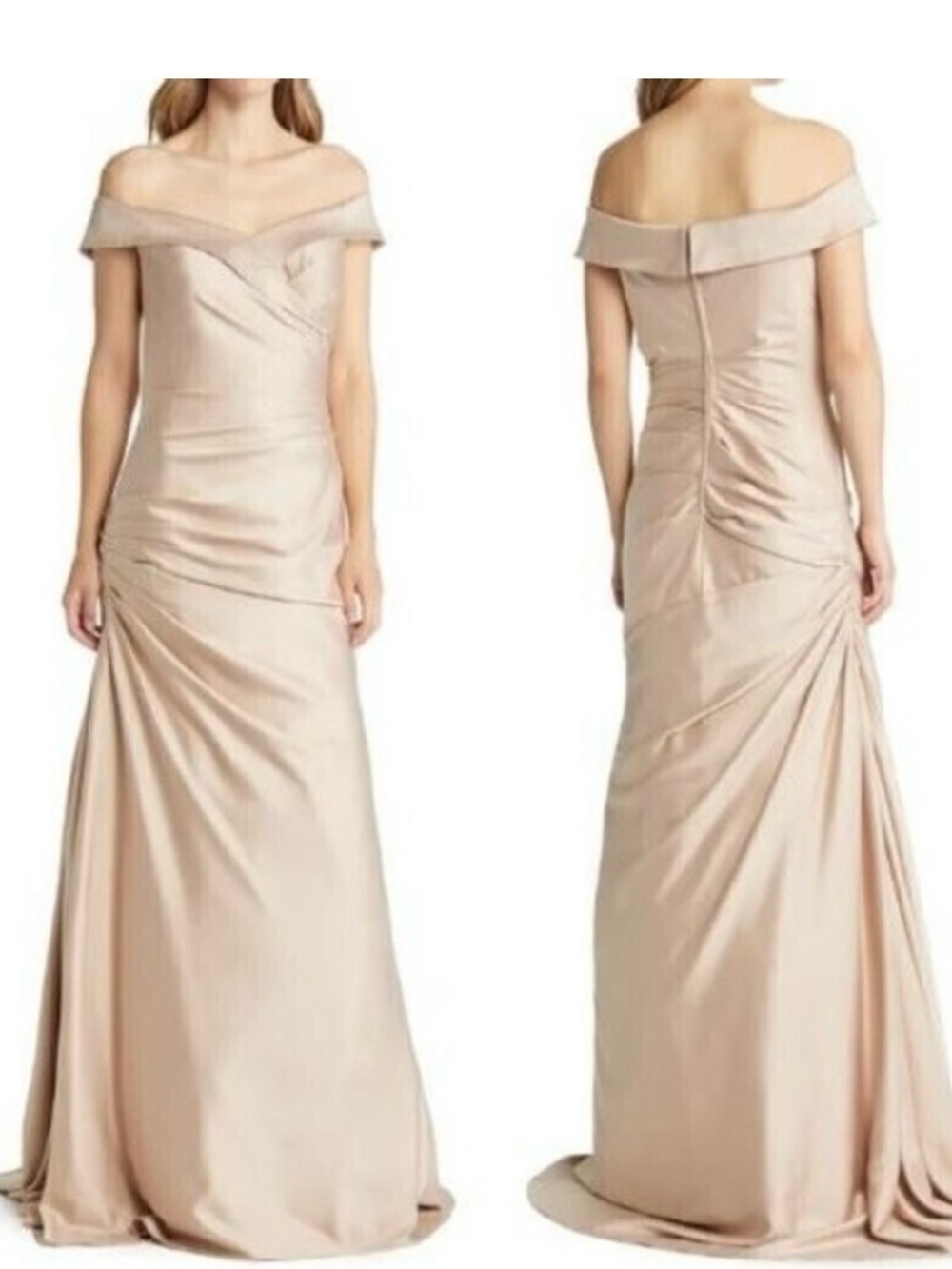 La Femme One-Shoulder Champagne Beige Evening Gown